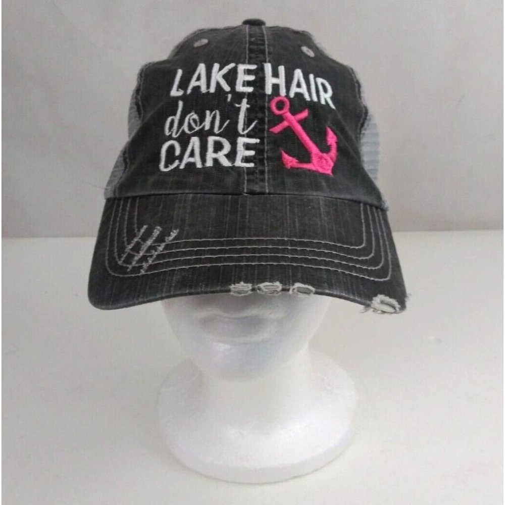Lake Hair Don't Care Distressed Mesh Back Embroidered Adjustable Baseball Cap